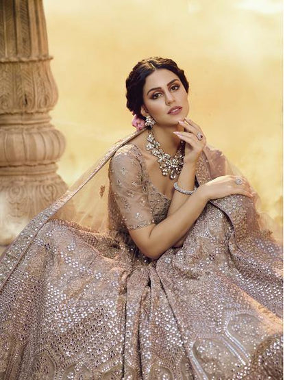 Myra Onion Heavy Embroidered crepe Lehenga