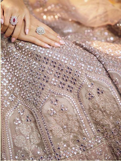 Myra Onion Heavy Embroidered crepe Lehenga