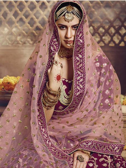 Myra Wine Heavy Embroidered Georgette Lehenga