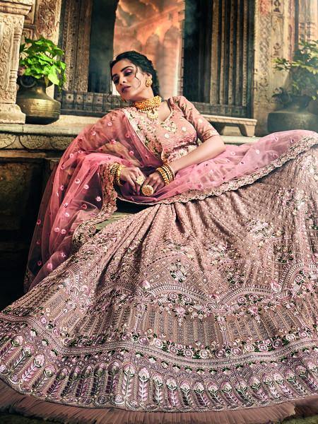 Myra Rose Taupe Georgette Embroidered lehenga