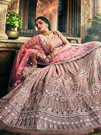 Myra Rose Taupe Georgette Embroidered lehenga