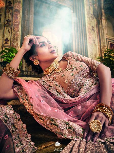 Myra Rose Taupe Georgette Embroidered lehenga