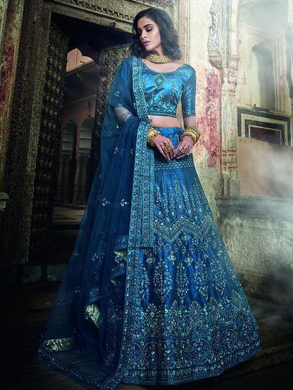 Myra Kerosene Blue Art Silk Embroidered Lehenga