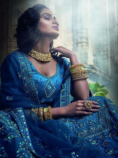 Myra Kerosene Blue Art Silk Embroidered Lehenga