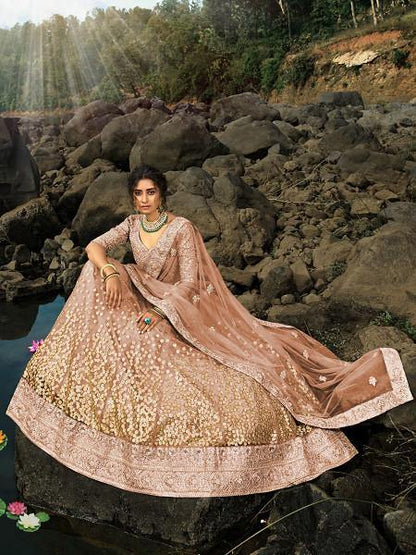 Myra Light Brown Art Silk Lehenga