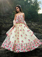 Myra Multi and Off White Net Heavy Embroidered Lehenga
