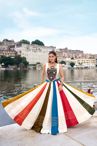 Lorenvalley Fashion White Pure Rayon Gota Patti Lace Touch Up Lehenga Choli
