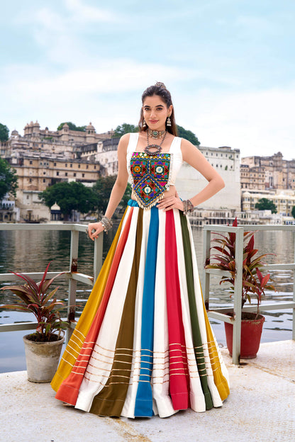 Lorenvalley Fashion White Pure Rayon Gota Patti Lace Touch Up Lehenga Choli
