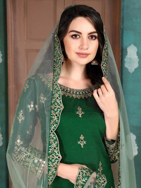 Myra Green Art Silk Embroidered Patiyala Suit