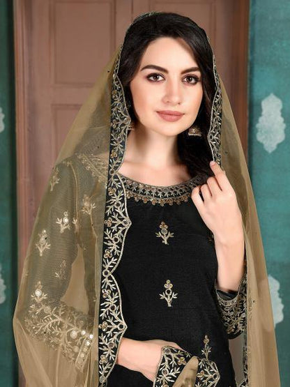 Myra Black Art Silk Embroidered Patiyala Suit