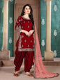 Myra Red Art Silk Embroidered Patiyala Suit