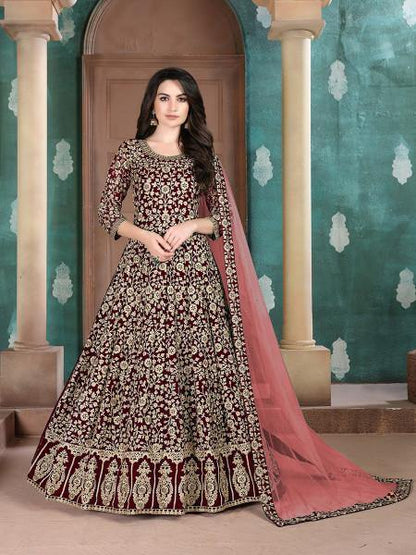 Myra Maroon Georgette Embroidered Anarkali Suit