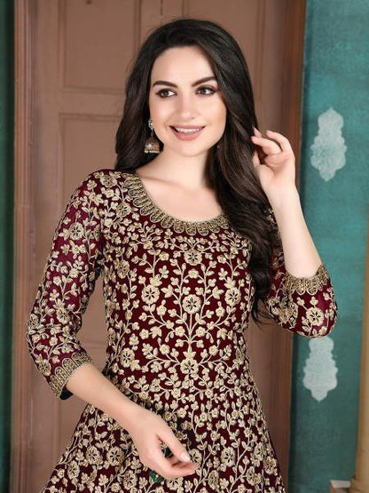 Myra Maroon Georgette Embroidered Anarkali Suit