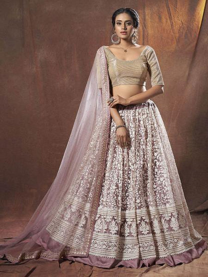 Myra Lilac Embroidered Soft Net Lehenga