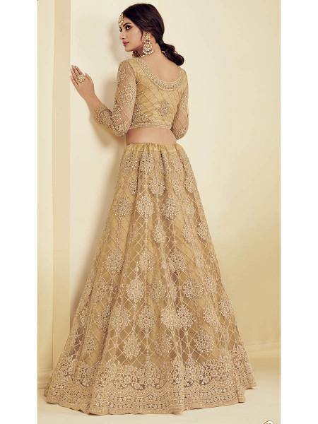 Myra Golden Heavy Embroidered Net Bridal Lehenga