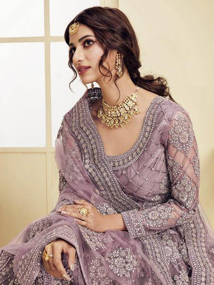 Myra Violet Heavy Embroidered Net bridal Lehenga