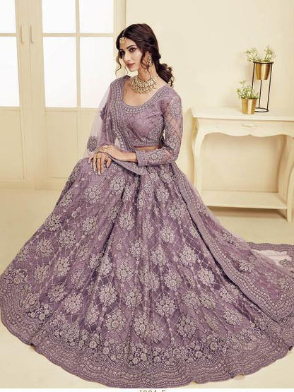 Myra Violet Heavy Embroidered Net bridal Lehenga