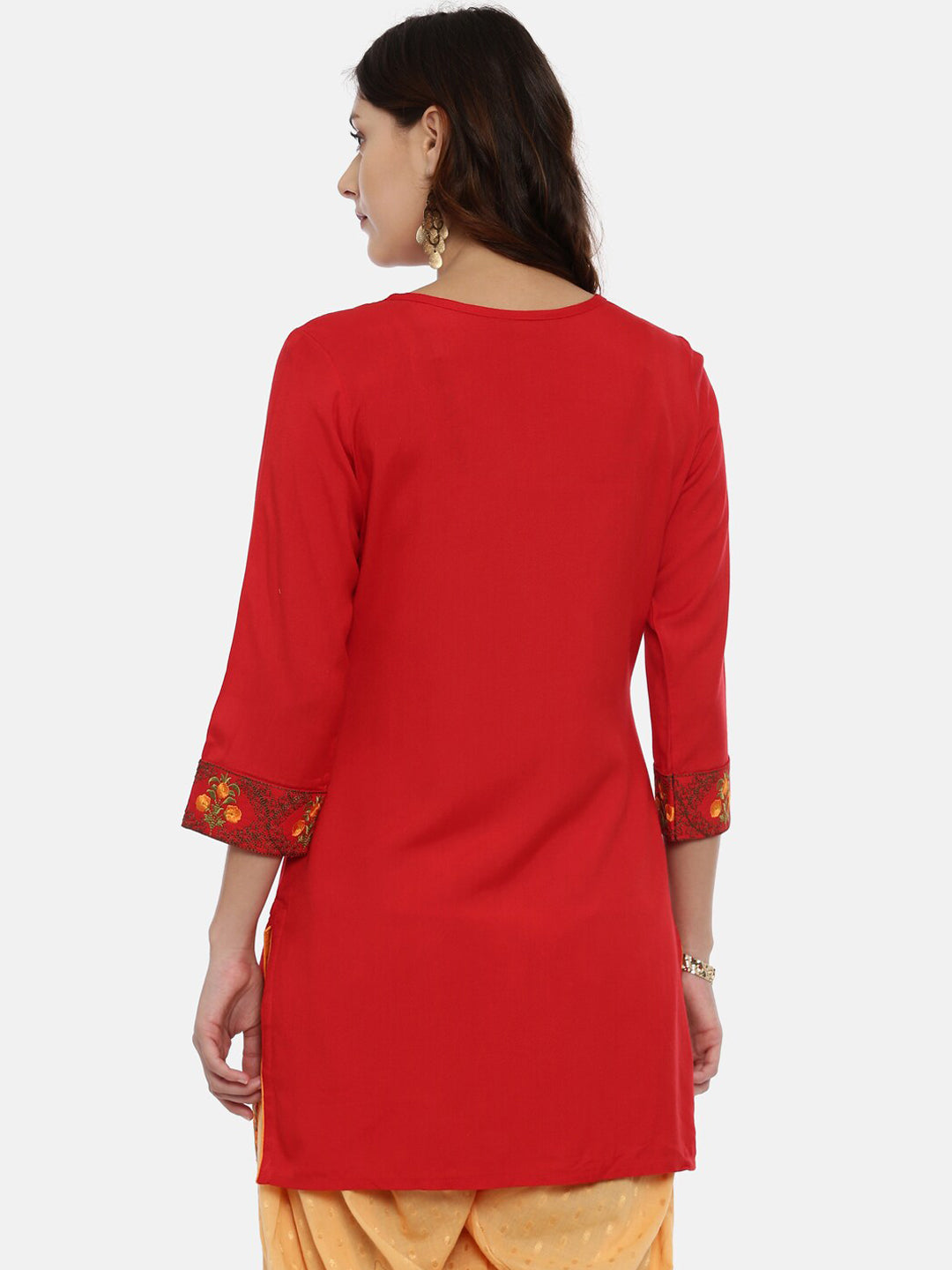 Souchii Women Red & Yellow Floral Yoke Design Kurta