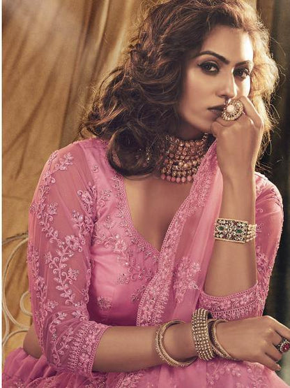 Myra Dusty Pink Heavy Embroidered Net bridal Lehenga