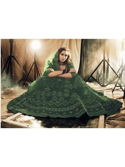 Myra Green Heavy Embroidered Net bridal Lehenga
