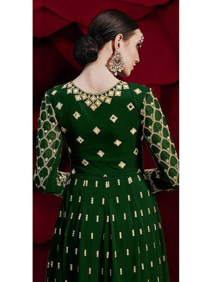 Myra Green Georgette Embroidered Anarkali Pant Style Suit