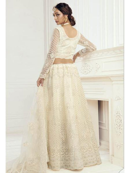 Myra Off White Heavy Embroidered Net bridal Lehenga features
