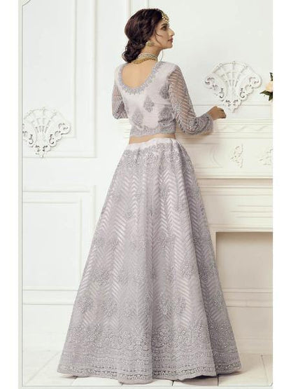 Myra Grey Heavy Embroidered Net bridal Lehenga