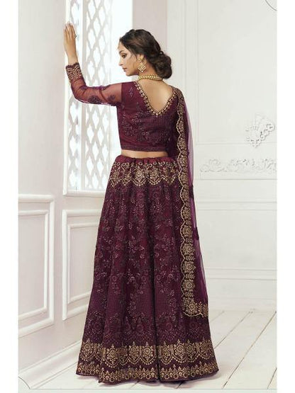 Myra Wine Heavy Embroidered Net bridal Lehenga