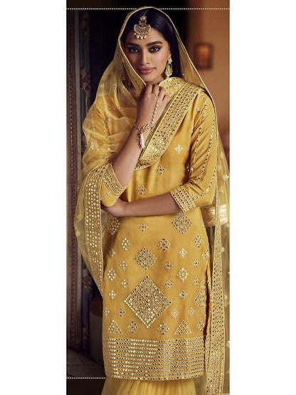 Myra Musturd Yellow Heavy Embroidered Gharara Suit