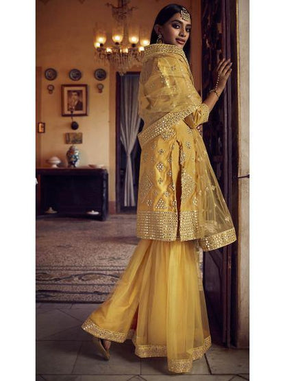 Myra Musturd Yellow Heavy Embroidered Gharara Suit