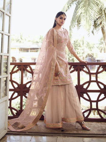 Myra Light Peach Heavy Embroidered Gharara Suit
