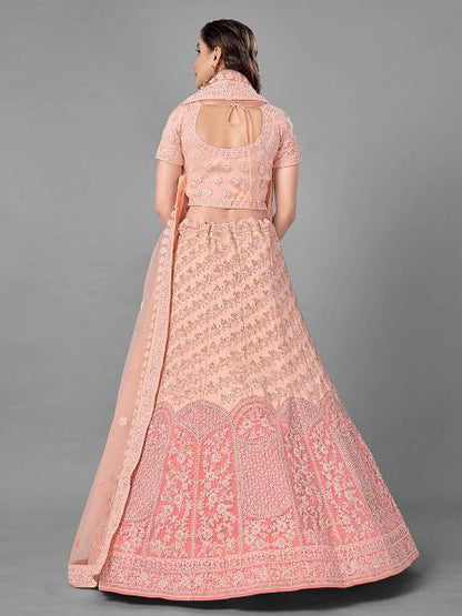 Myra Peach Heavy Embroidered Soft Net bridal Lehenga