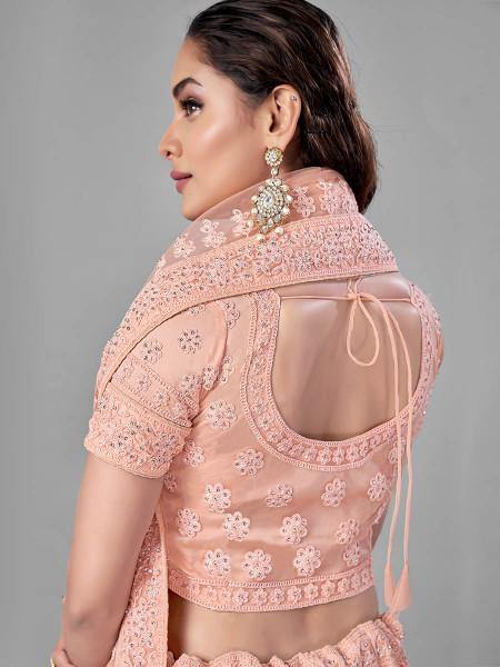 Myra Peach Heavy Embroidered Soft Net bridal Lehenga
