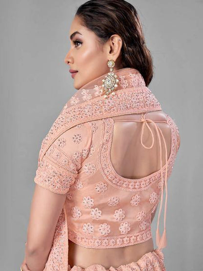 Myra Peach Heavy Embroidered Soft Net bridal Lehenga