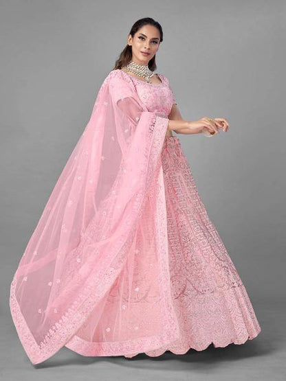 Myra Pink Heavy Embroidered Soft Net bridal Lehenga