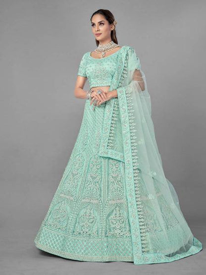 Myra Sea Green Heavy Embroidered Soft Net bridal Lehenga