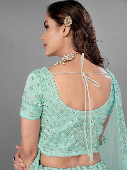 Myra Sea Green Heavy Embroidered Soft Net bridal Lehenga