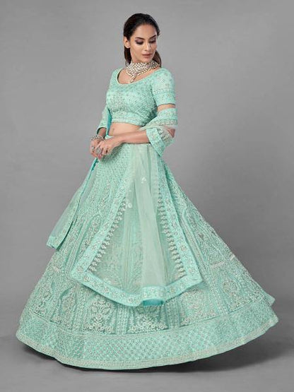 Myra Sea Green Heavy Embroidered Soft Net bridal Lehenga