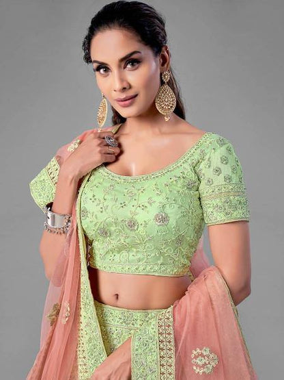 Myra Pista Heavy Embroidered Soft Net bridal Lehenga