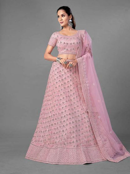 Myra Pink Heavy Embroidered Soft Net bridal Lehenga