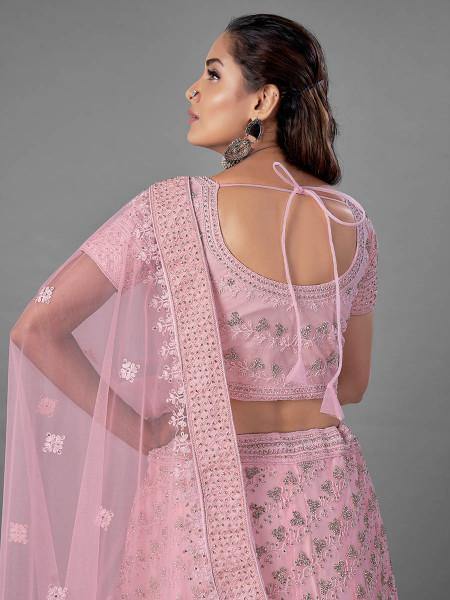 Myra Pink Heavy Embroidered Soft Net bridal Lehenga