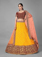 Myra Musturd Heavy Embroidered Soft Net and Velvet bridal Lehenga