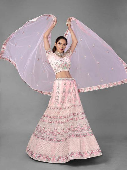 Myra Pink Heavy Embroidered Soft Net bridal Lehenga