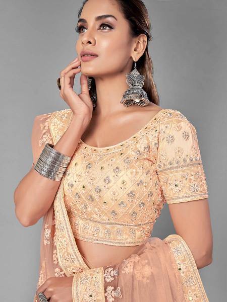 Myra Peach Heavy Embroidered Soft Net bridal Lehenga