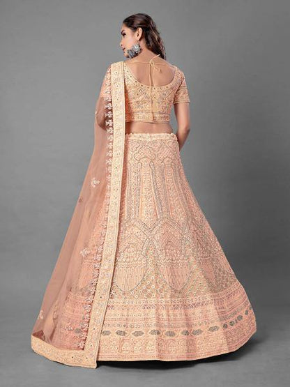 Myra Peach Heavy Embroidered Soft Net bridal Lehenga