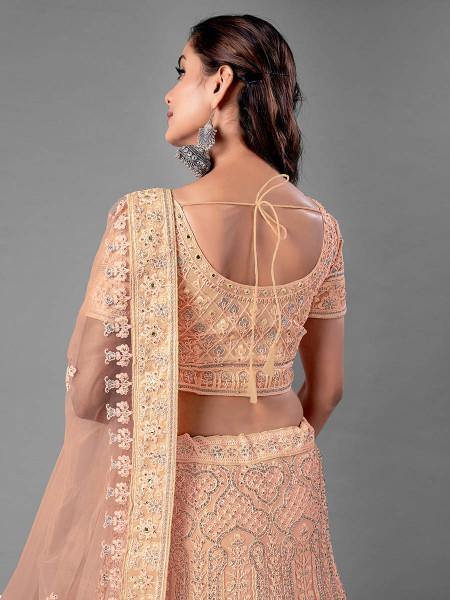 Myra Peach Heavy Embroidered Soft Net bridal Lehenga