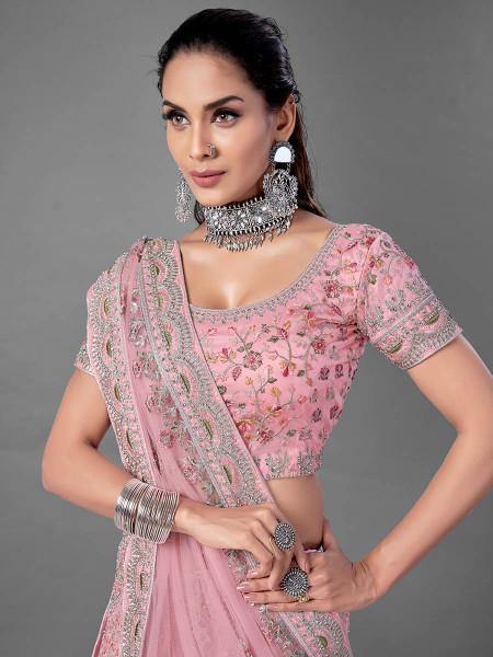 Myra Pink Heavy Embroidered Soft Net bridal Lehenga
