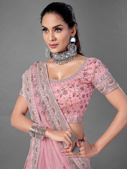 Myra Pink Heavy Embroidered Soft Net bridal Lehenga