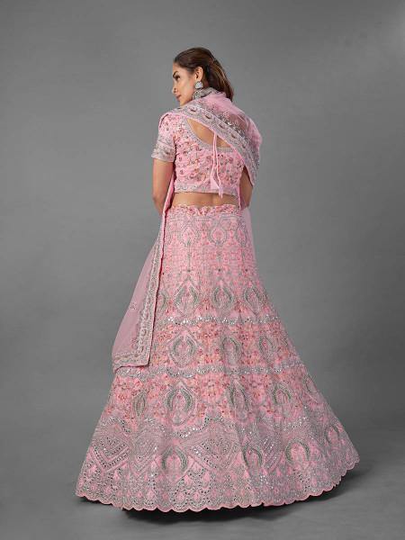 Myra Pink Heavy Embroidered Soft Net bridal Lehenga
