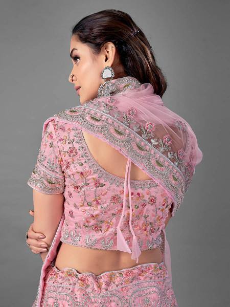 Myra Pink Heavy Embroidered Soft Net bridal Lehenga